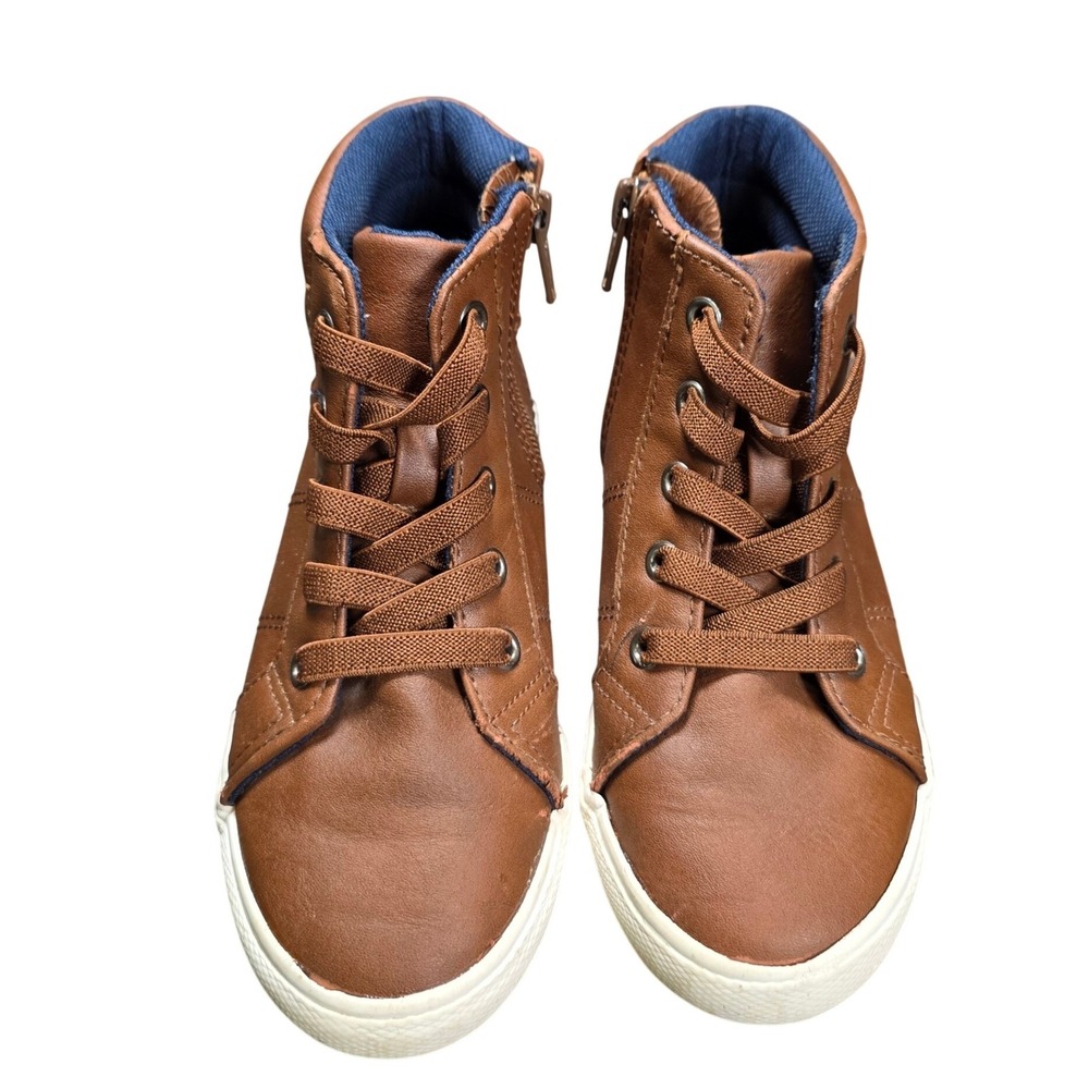 Cat & Jack Rylan Chukka Boots Brown Faux Leather High Top Sneakers Side Zip 11